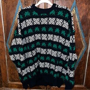 Vintage Emerald Shamrock Sweater Fair Isle Nordic Ireland St Patrick XL